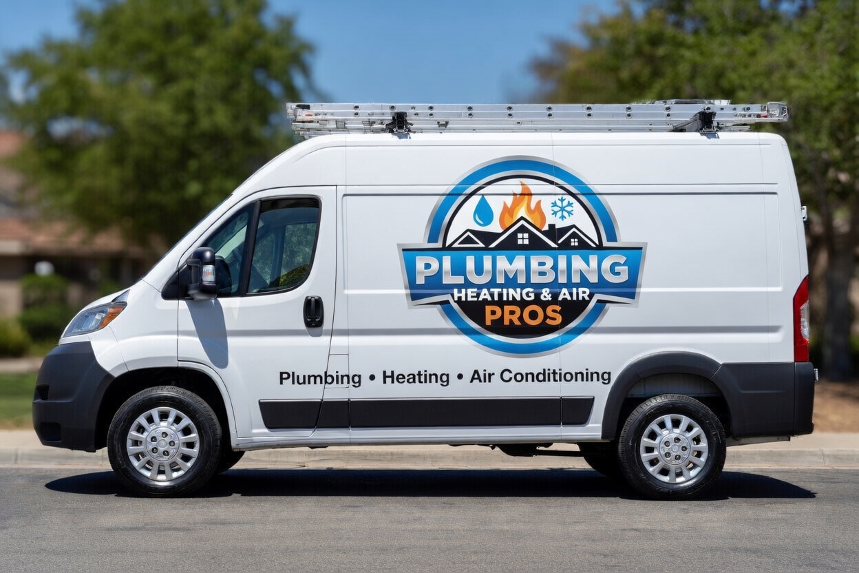 Local plumbing heating and air service van serving Claremont